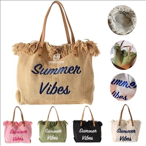 Cotton Canvas Linen Tote Bag Fringe Tote Bag with Tassel